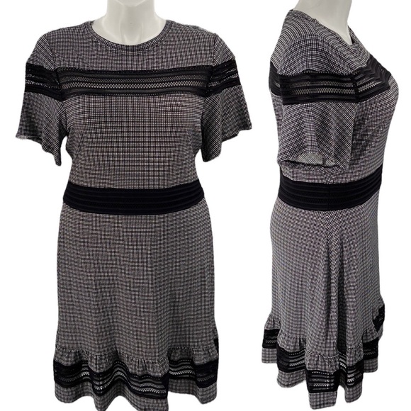 Michael Kors dress size XL black & white peek a boo flounce stretchy zip up - Picture 14 of 14